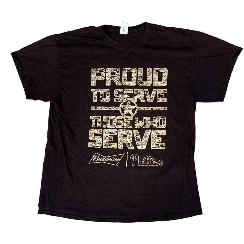 Philadelphia Phillies Budweiser Proud to Serve Those Who Serve T-Shirt Size XL